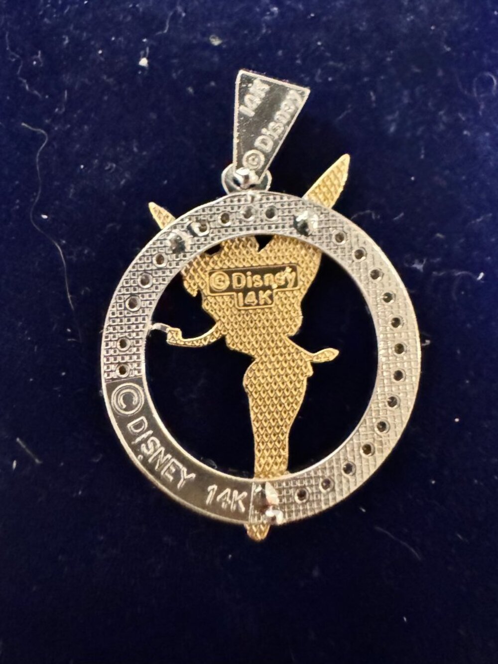 Authentic Disney 14K Gold Tinker Bell Two-Tone Silhouette Pendant - Picture 2 of 4